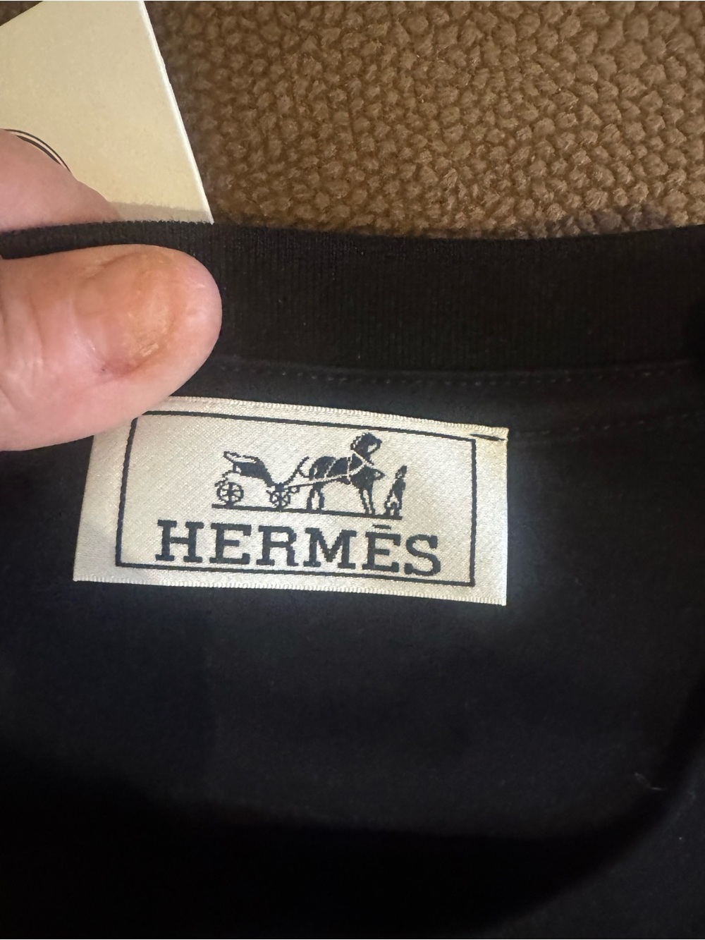 Hermes Black Short Sleeve cotton Tee with Orange & White Embroidery Sz L - Picture 14 of 16